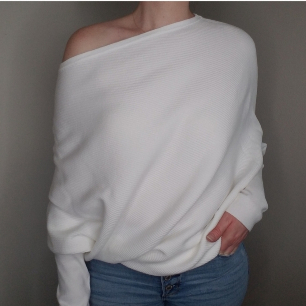 Ivory cashmere blend off the shoulder sweater - Picture 4 of 12